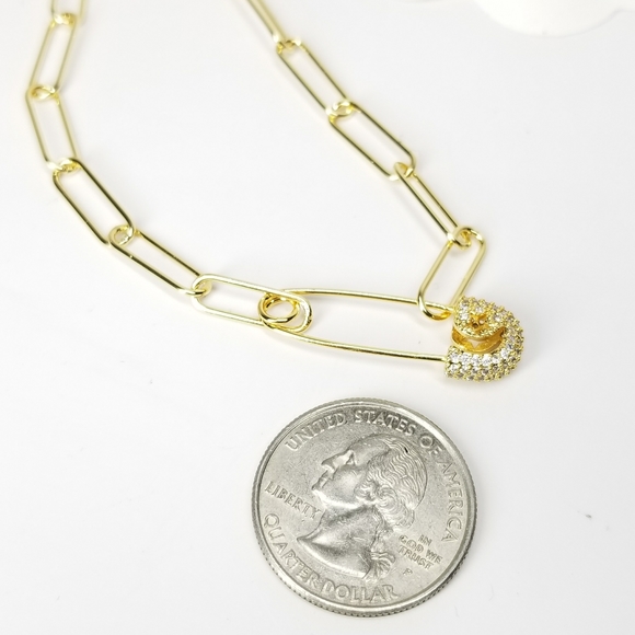 NWT Safety Pin Pave CZ Paperclip Choker Necklace - Picture 5 of 9